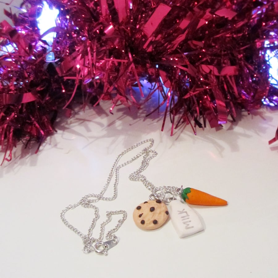 Retro Christmas Milk, cookie and carrot necklace Quirky, fun, unique, handmade