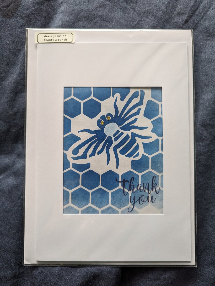 Bee Honeycomb Cyanotype Print Card Blue White Framed Large