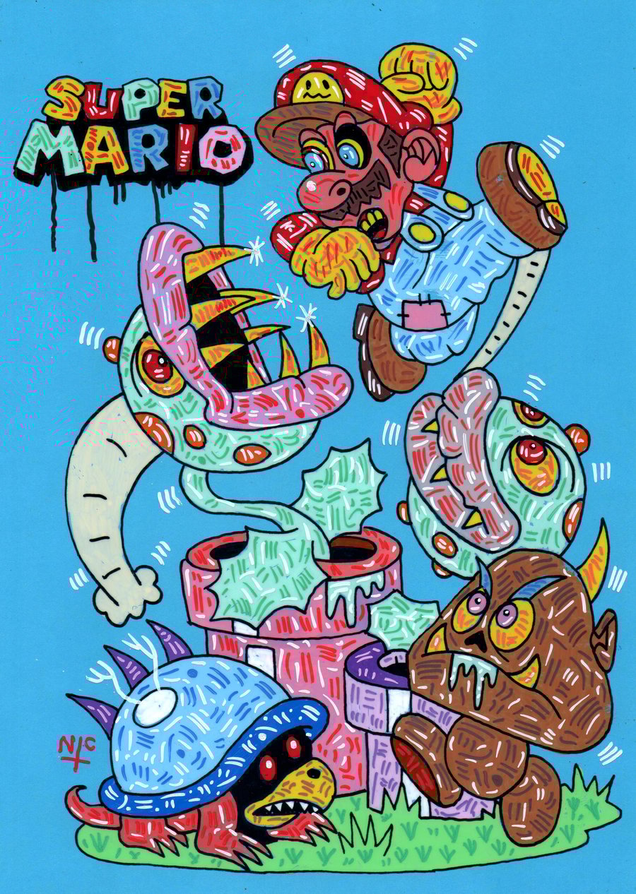 SUPER MARIO CLEAR CELL ART BLUE BACKING CARD 8 X 12 INCH