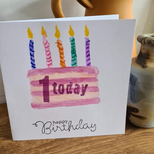 Numbered cake birthday card handpainted handpri... - Folksy