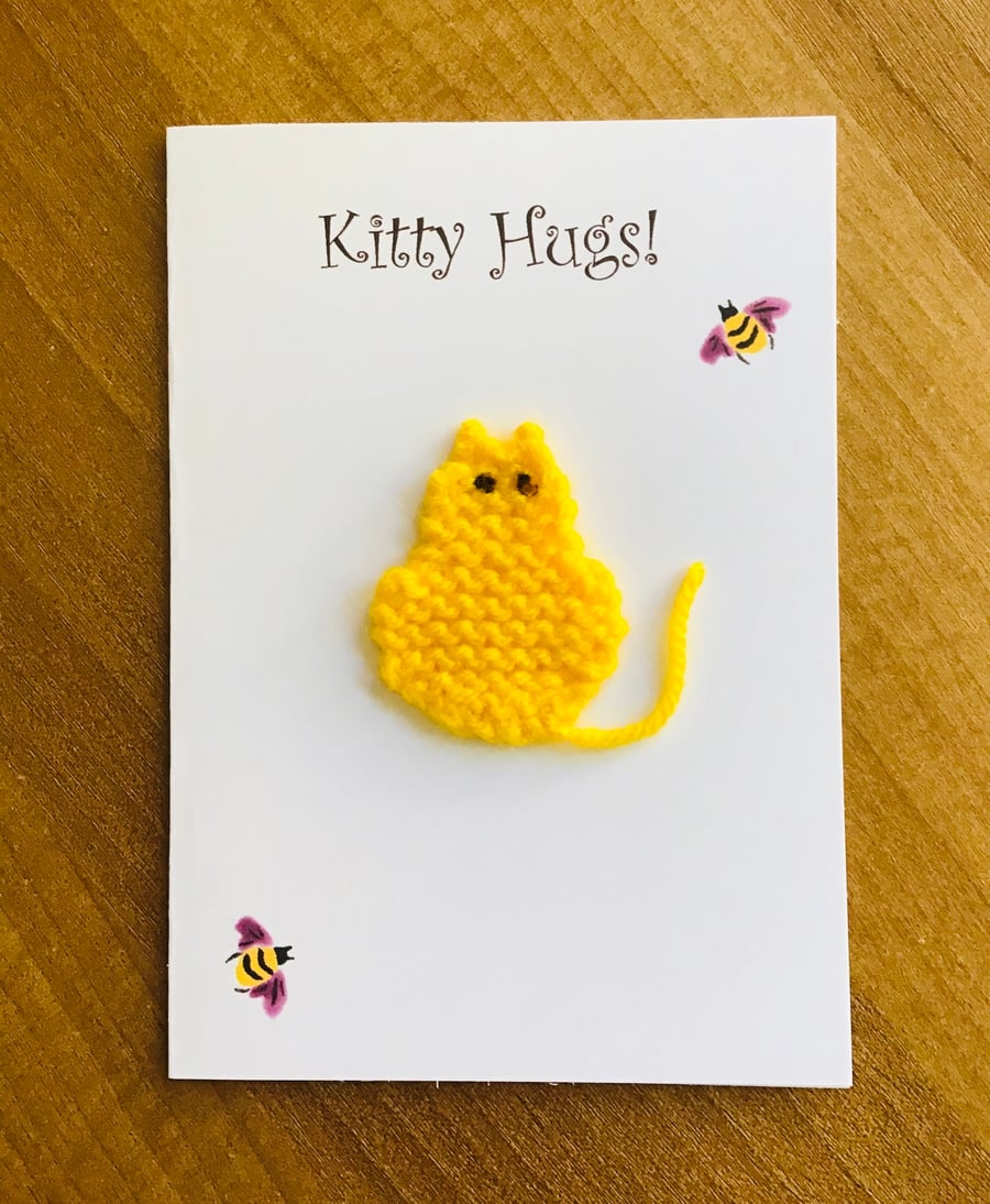Embellished card,Miniature knitting,Blank card,Card for cat lovers,Bees