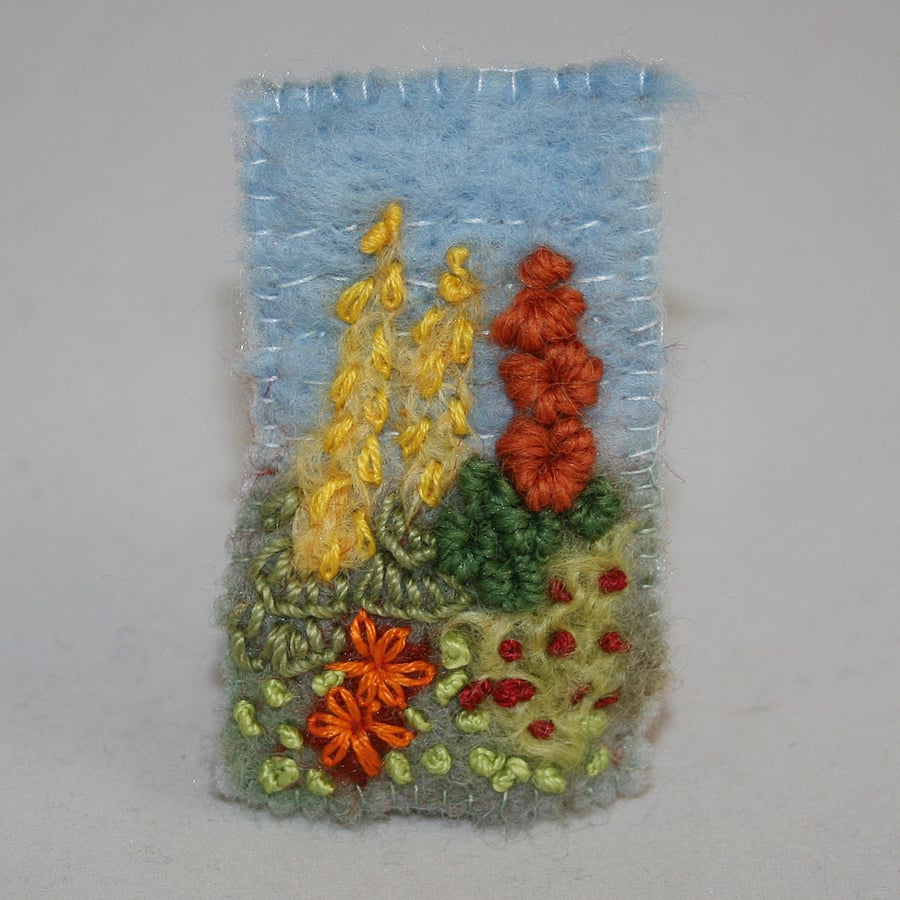 SALE Cottage Garden Brooch - embroidered and felted