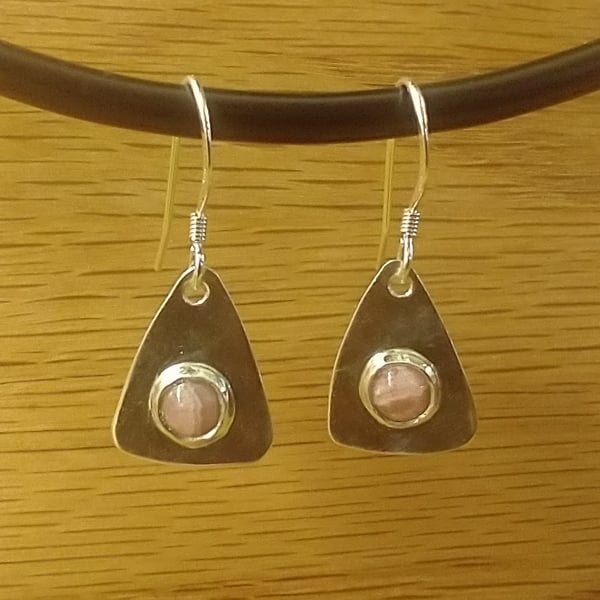 Rhodochrosite silver triangle earrings