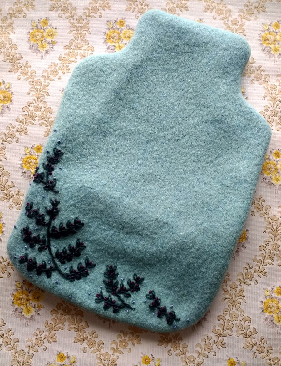 Blue Bilberries Vintage Wool Hot Water Bottle Cosy
