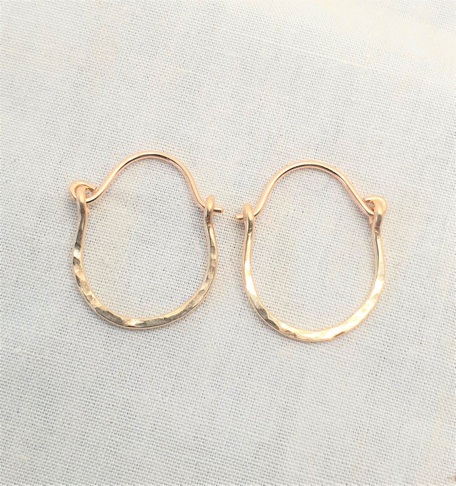 Tiny Hammered Gold Hoop Earrings, Boho Gold and Rose Gold Hoops