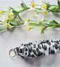 Wristlet Keychain, Black and White Scrunchie Style Soft Cotton Fabric Key Fob