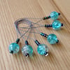 Large Turquoise Glass Bead Knitting Stitch Markers pack of 6