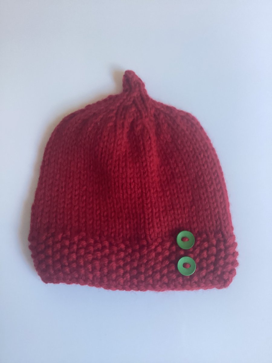 Baby hat red hand knit 3-12 months 