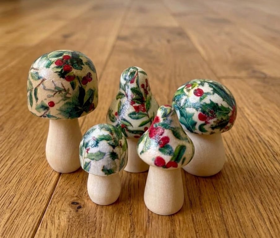 Set of 5 Minature Wooden Toadstools 