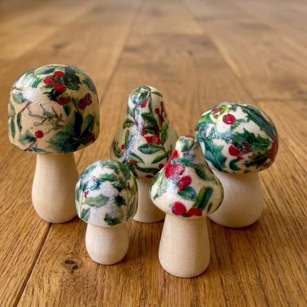 Set of 5 Minature Wooden Toadstools 