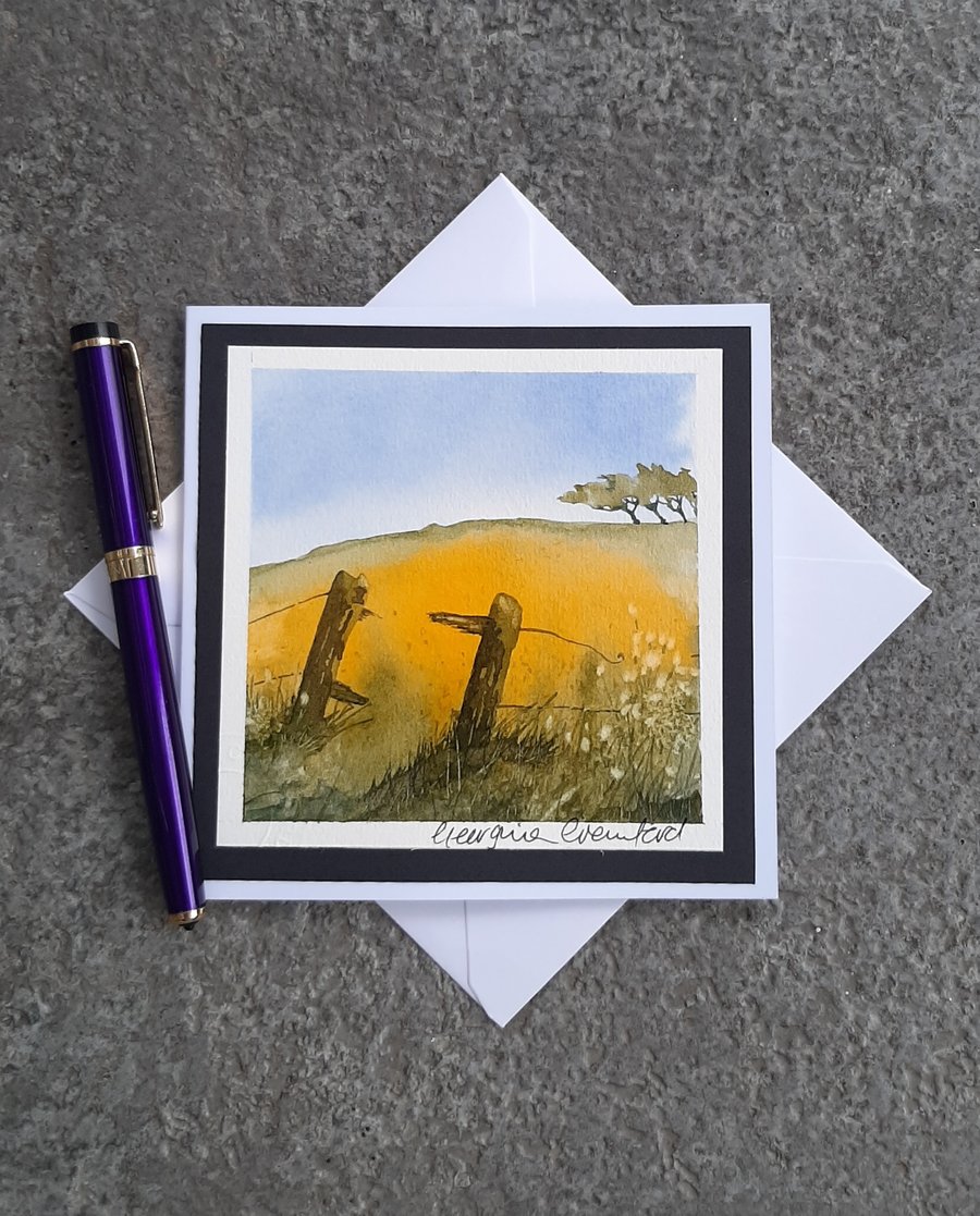 Handpainted Blank Card. Through the Farm Gate.