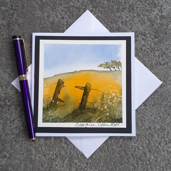 Handpainted Blank Card. Through the Farm Gate.