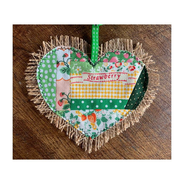 Hessian hearts bunting with strawberries - green