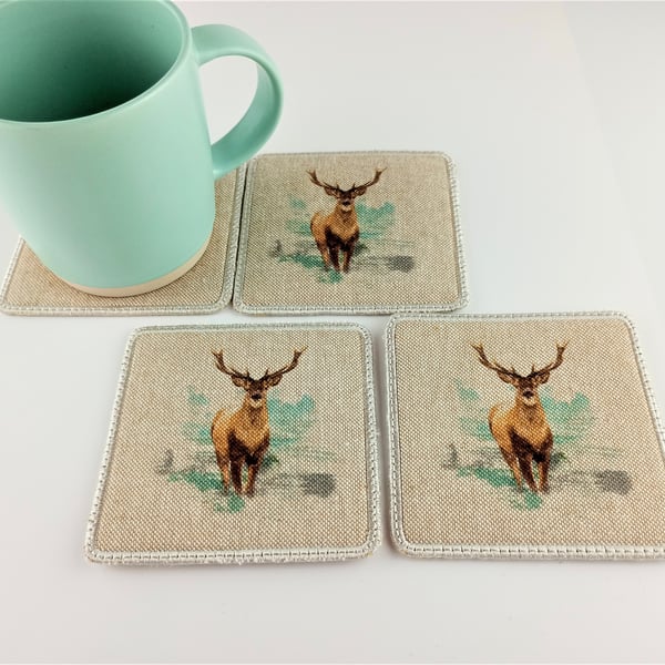 Classic Scottish Stag Coaster set with coordinating colour felt backing.