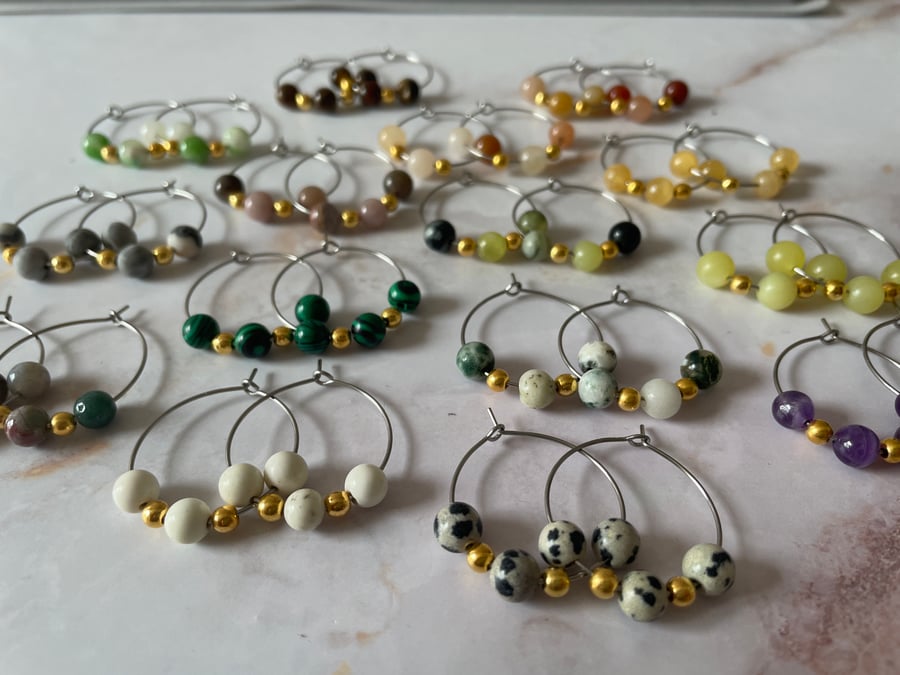 Handmade Gemstone Hoop Earrings (25mm)