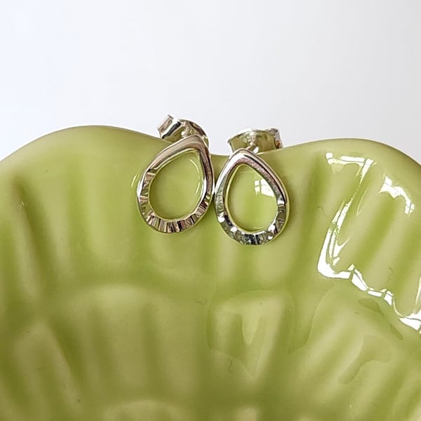 Sterling Silver Hammered Small Teardrop Stud Earrings