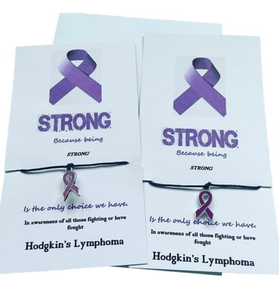 Hodgkin’s lymphoma awareness wish bracelet purple ribbon charm corded wish 