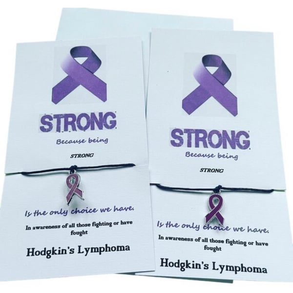 Hodgkin’s lymphoma awareness wish bracelet purple ribbon charm corded wish 
