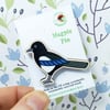 Magpie Pin Badge, Wooden Bird Brooch, Corvid Bird Badge