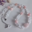 Blush Rose Quartz & Clear Quartz Necklace, Handmade Beaded Gemstone Choker