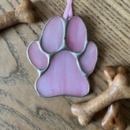 Pink dog paw in stained glass - pet lover gift