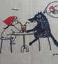 Red Riding Hood and Wolf screen printed fabric panel - remnant destash 