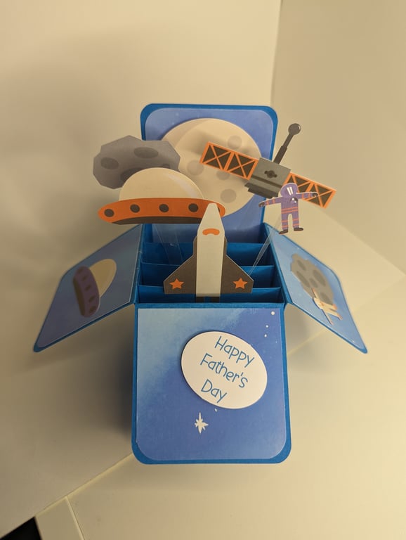Space themed Birthday Box Card planets UFO
