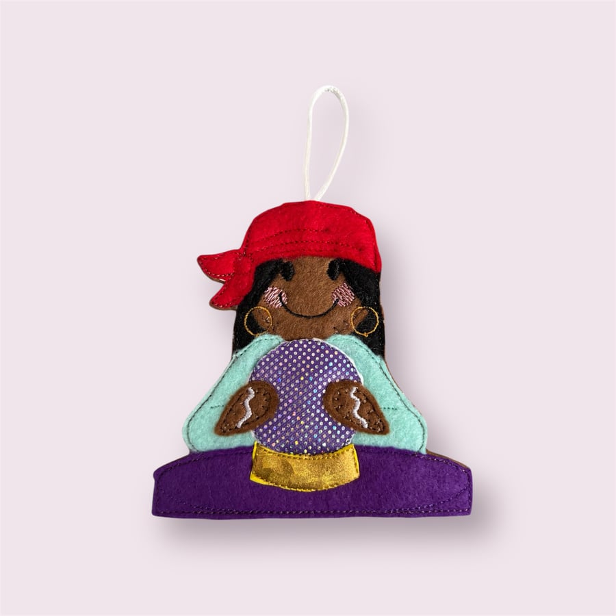 Gingerbread lady with a crystal ball Embroidered Hanging Keepsake