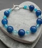 Blue Agate Beaded Bracelet Silver Plate - Image 1