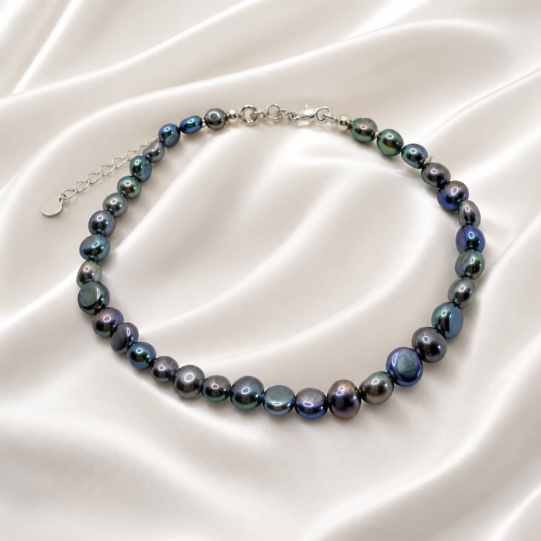 Special Irregular Black Pearl and Sterling Silver Bracelet