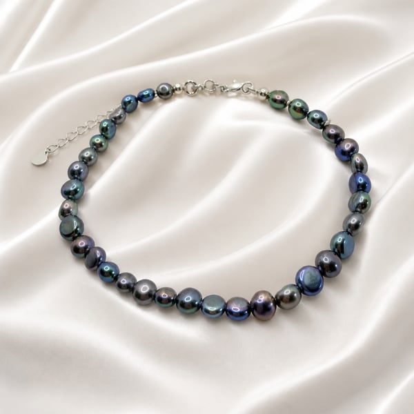 Special Irregular Black Pearl and Sterling Silver Bracelet