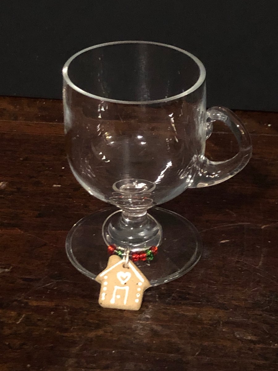 Wine glass Christmas charm - gingerbread house