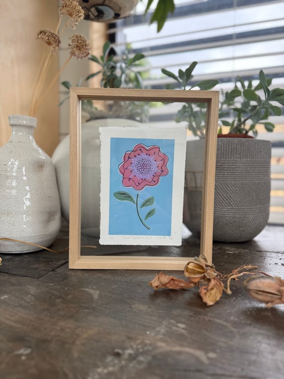 Framed Flower Reduction Lino Print