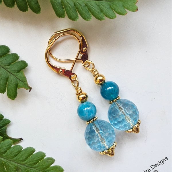Faceted Sky Blue Quartz & Apatite Huggie Gold Plate Earrings
