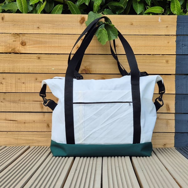 Large Weekender - Upcycled Sailcloth Travel Bag - zipped Tote - green & black