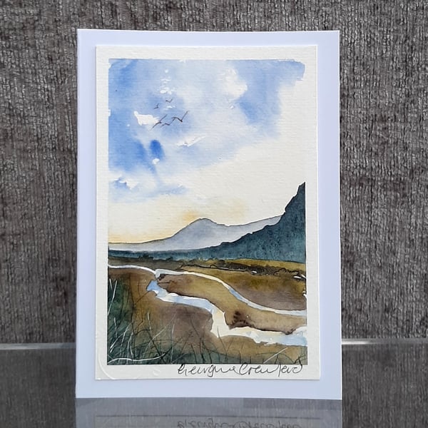 Running Through the Glen. Handpainted Blank Card. Paper Art 