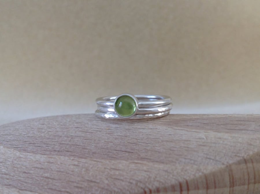 Peridot fine and sterling silver stacking ring set