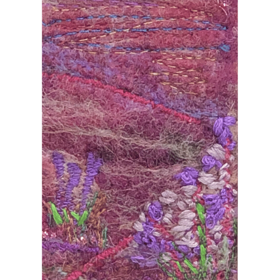 Mini landscape flowers wet felt needle felt fibre art embroidery felt painting