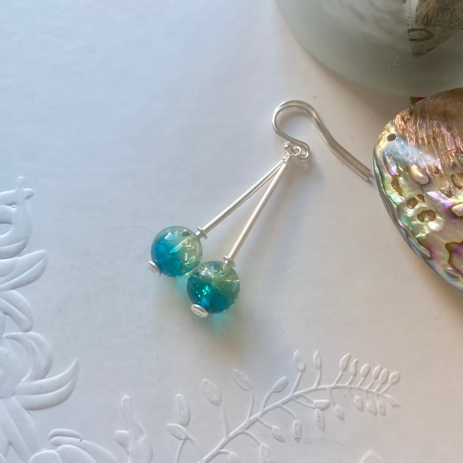 Baltic Blue Sapphire Amber sterling silver earrings