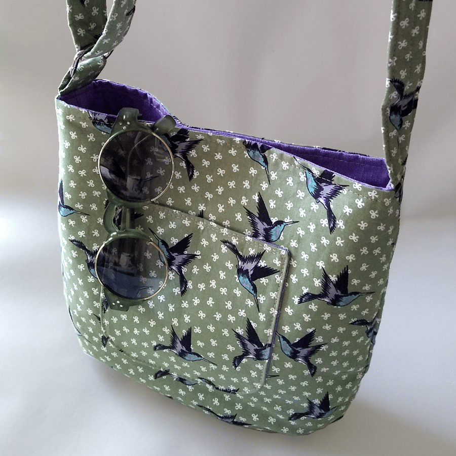 !RESERVED! Pretty sage green crossbody bag with hummingbirds
