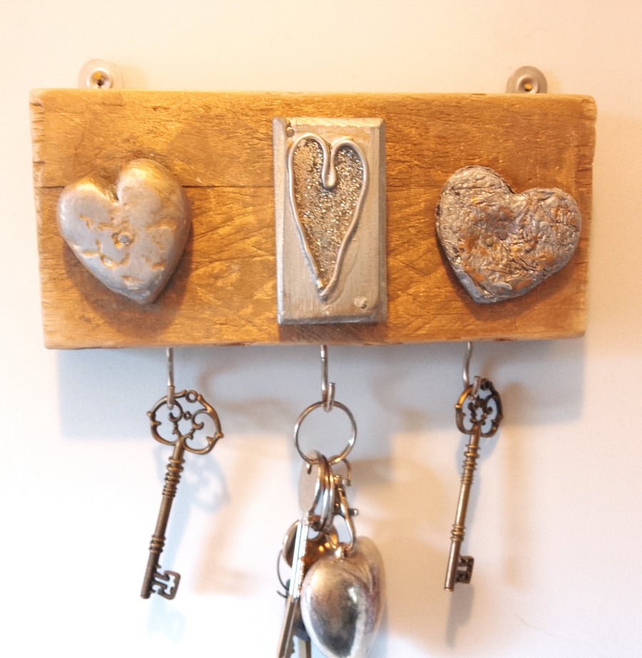Three Different Hearts Design Key Hanger - a one-off 