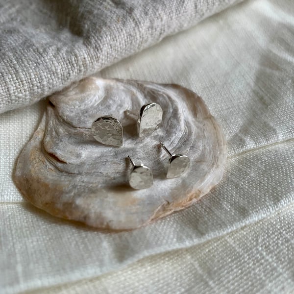 Petal Hammered Finish Stud Earrings in 925 Recycled Sterling Silver