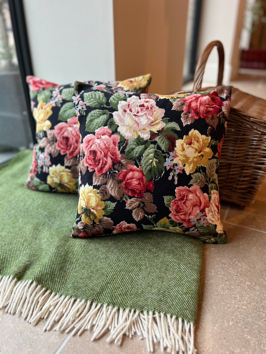 Vintage Rose Barkcloth cushion cover for 18” square filler