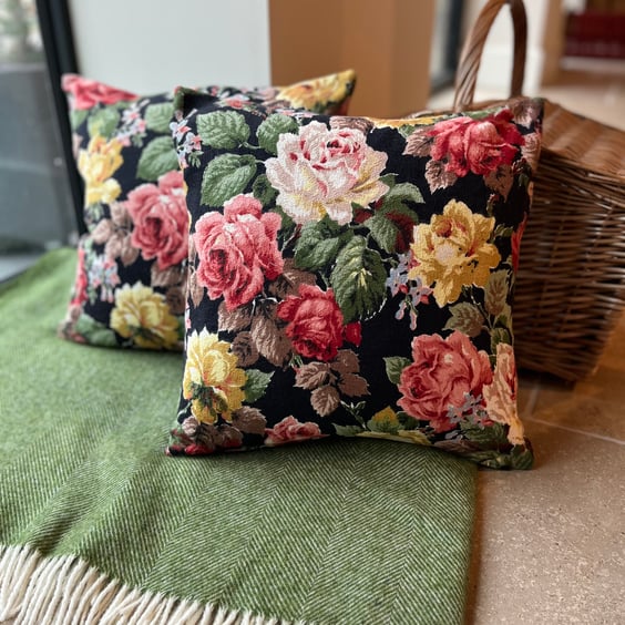 Vintage Rose Barkcloth cushion cover for 18” square filler