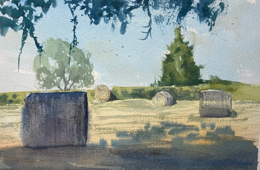 Haybales over boosbeck (Original Watercolour) 