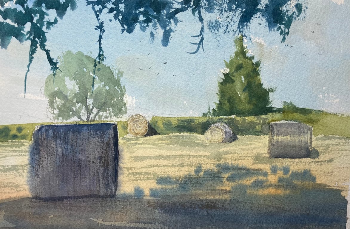Haybales over boosbeck (Original Watercolour) 