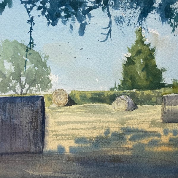 Haybales over boosbeck (Original Watercolour) 