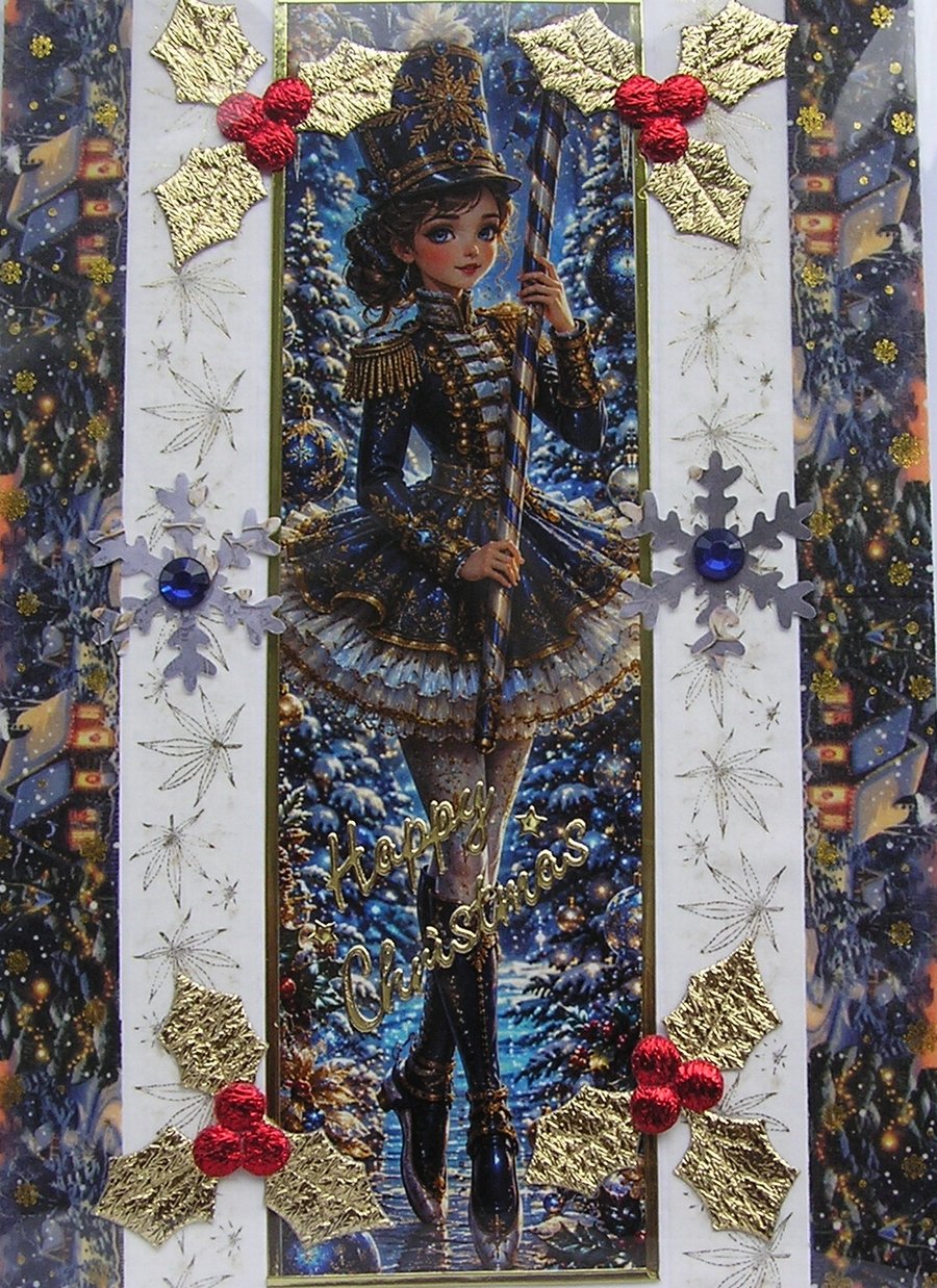 Hand Crafted Decoupage Chistmas Card - Happy Christmas (3389) Nutcracker Ballet