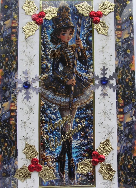 Hand Crafted Decoupage Chistmas Card - Happy Christmas (3389) Nutcracker Ballet