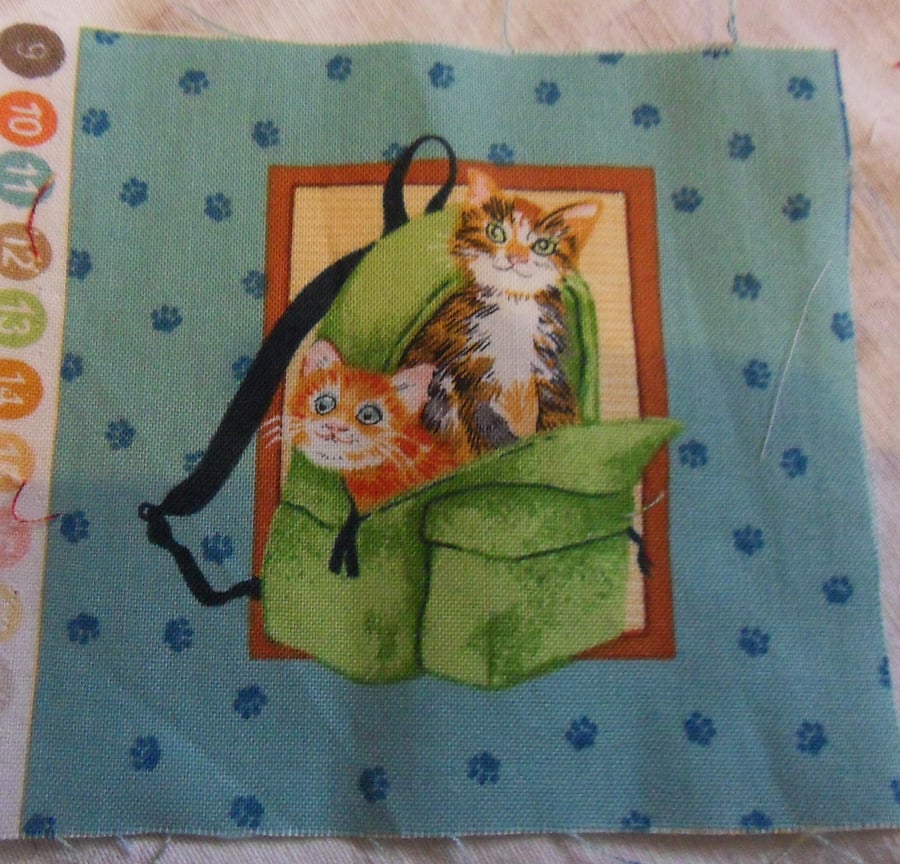100% cotton fabric squares. Cats in a rucksack (68)